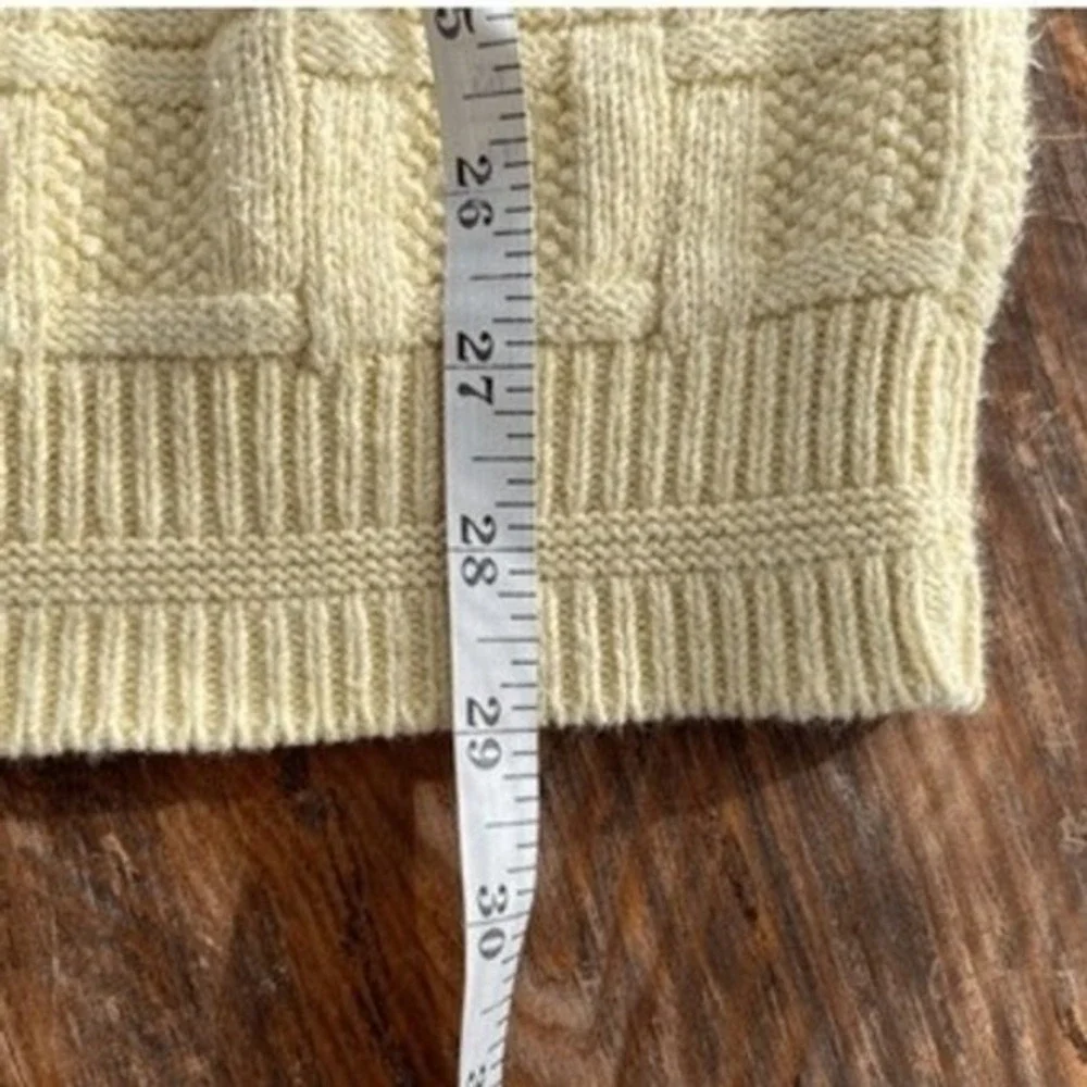 VTG Van Heusen 100% Cotton‎ Grandpa Sweater Butter Yellow Waffle Windowpane Knit